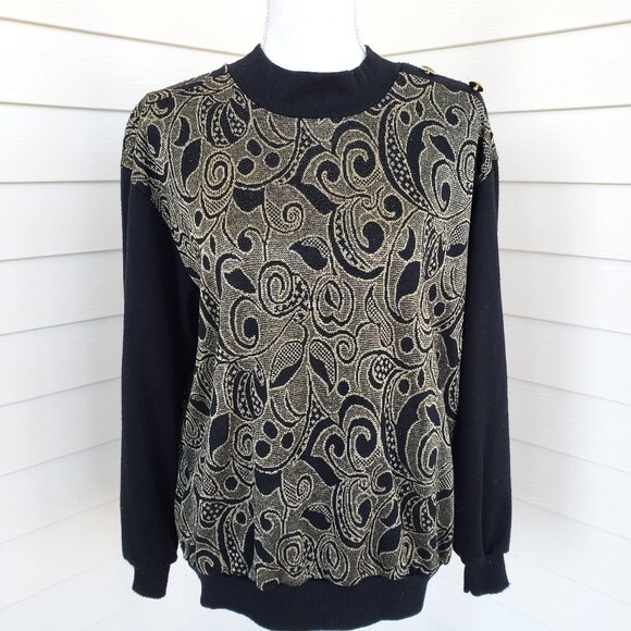 Areo Tops - Vintage 80s/90s AREO Black long sleeve sweater top with silver metallic design